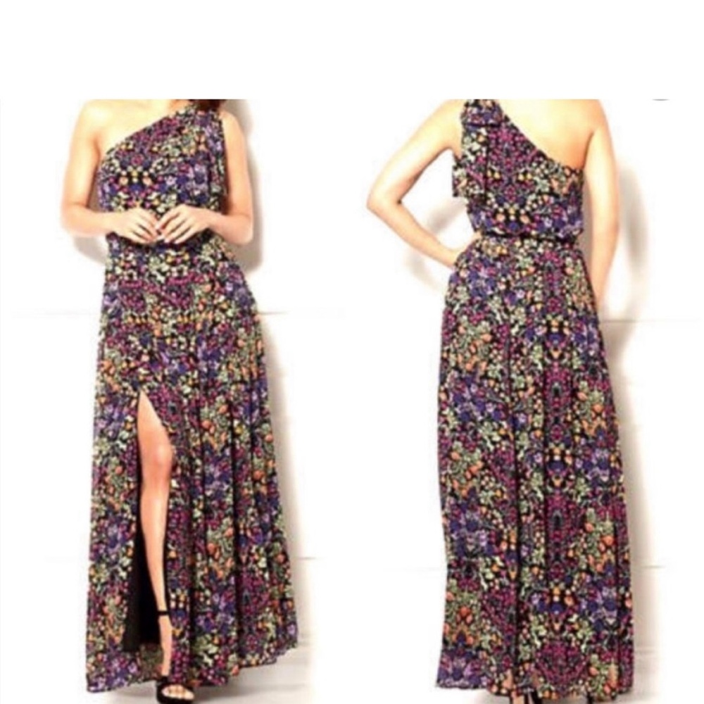 eva mendes for New York & Company One-Shoulder Floral Maxi Dress - Purple Multi